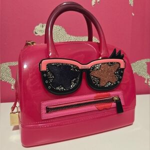 GUC Furla Candy Gang Sweetie Hot Pink Satchel Top Handle Boston Bag With Lock